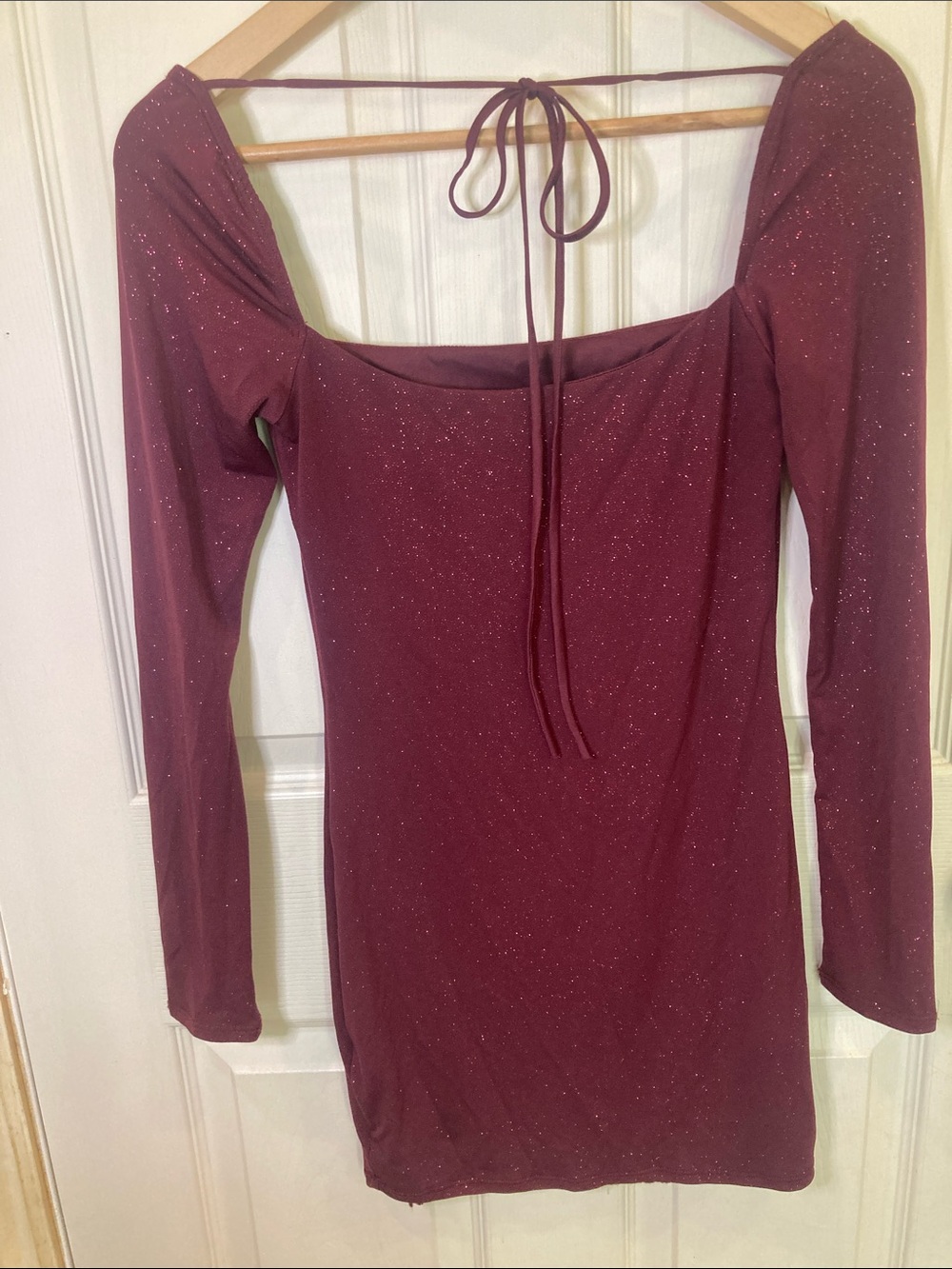 Lucy in the Sky Burgundy Sparkle Long Sleeve Midi Dress - Picture 10 of 10